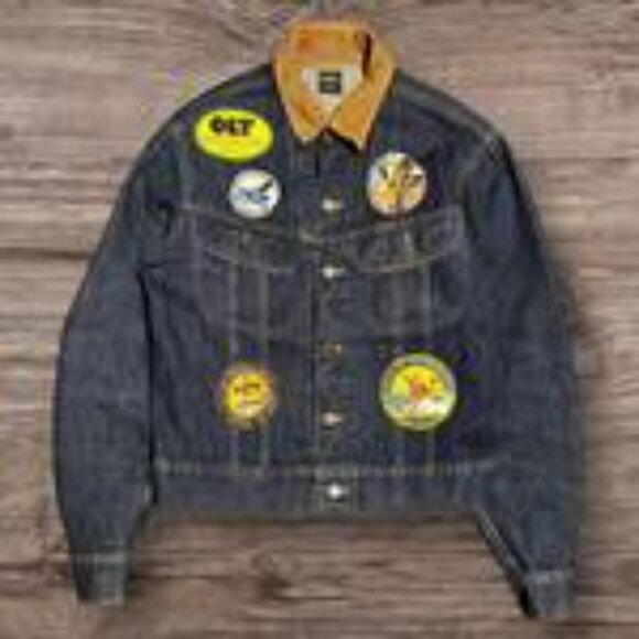 1970s Lee Ducks Unlimited Denim Jacket with Embroidered Patches Yellow Collar Ma - Picture 1 of 8